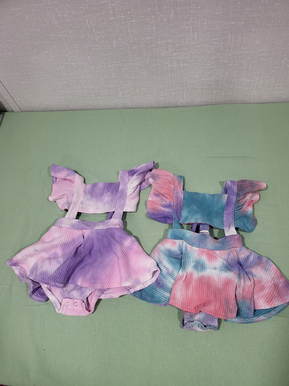 SHEIN Pastel Tie-Dye Ruffle Strap Baby One-Piece Bodysuits - Pink, Purple, Blue